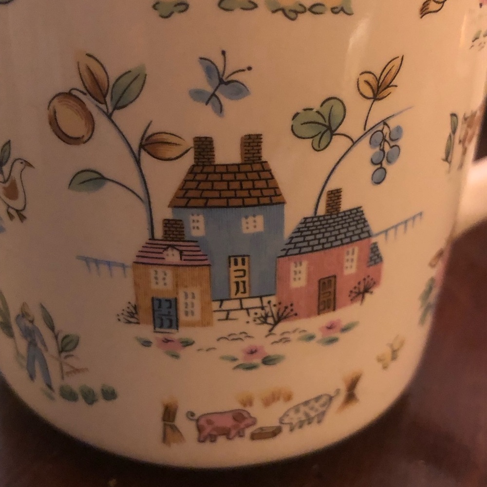 Stoneware by Pomerantz Coffee Mug Cream farm Scenes Pigs Sheep Cow Farmer Wife - Picture 7 of 12